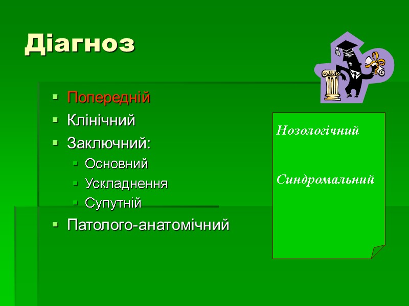 Діагноз  Попередній Клінічний Заключний: Основний Ускладнення Супутній Патолого-анатомічний   Нозологічний  